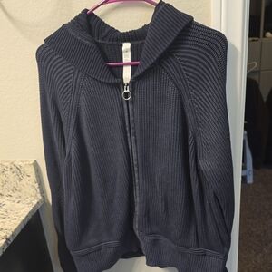 lululemon athletica Navy Blue Ribbed Sweater HOODIE ZIP UP XL